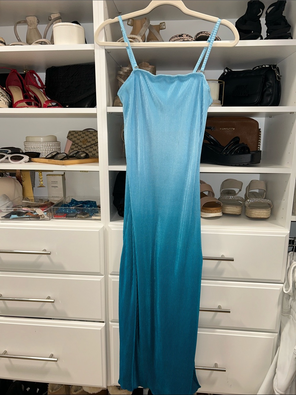 Blue Ombre Ribbed Slip Dress